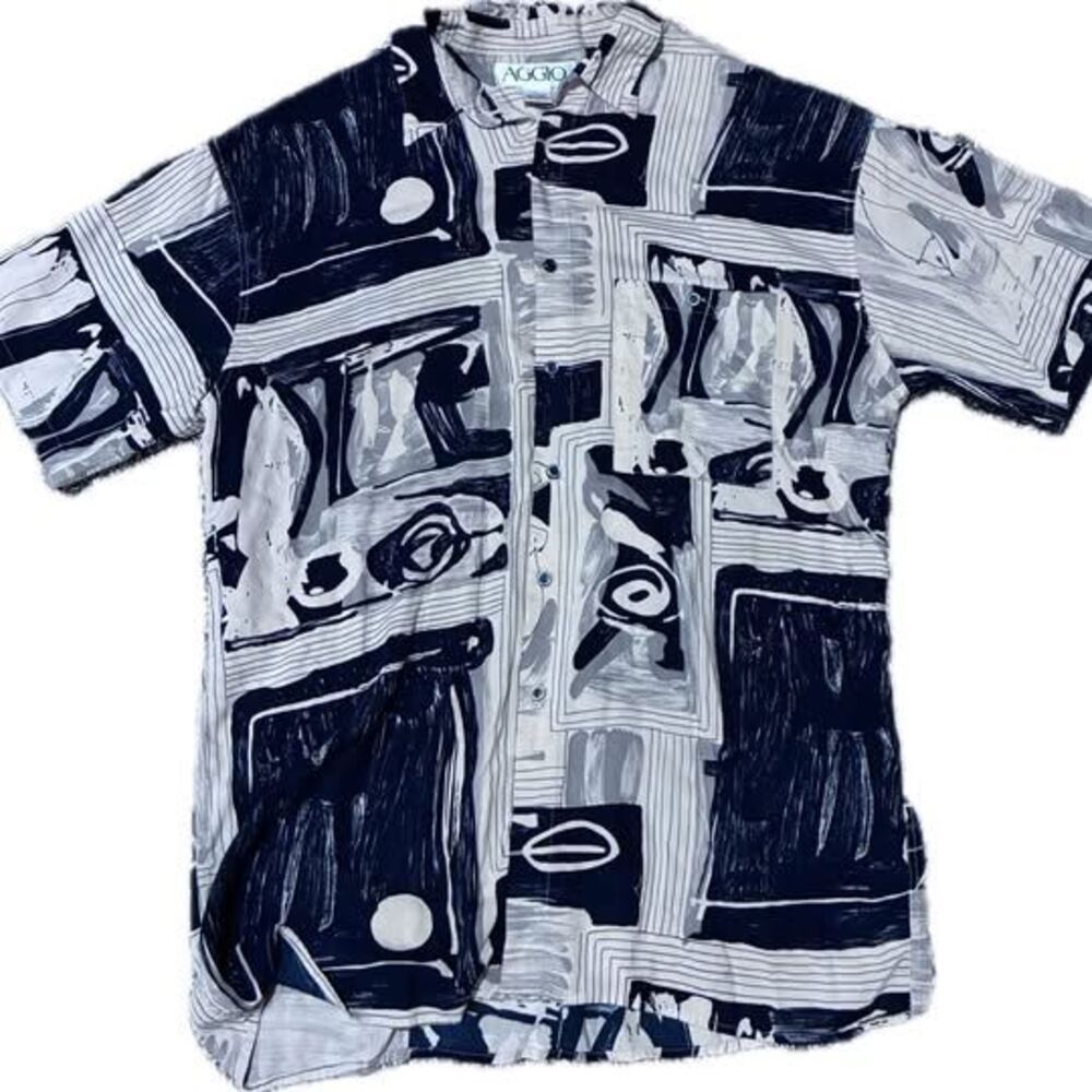 Aggio Vintage Abstract Print Rayon Button Down Shirt Size L